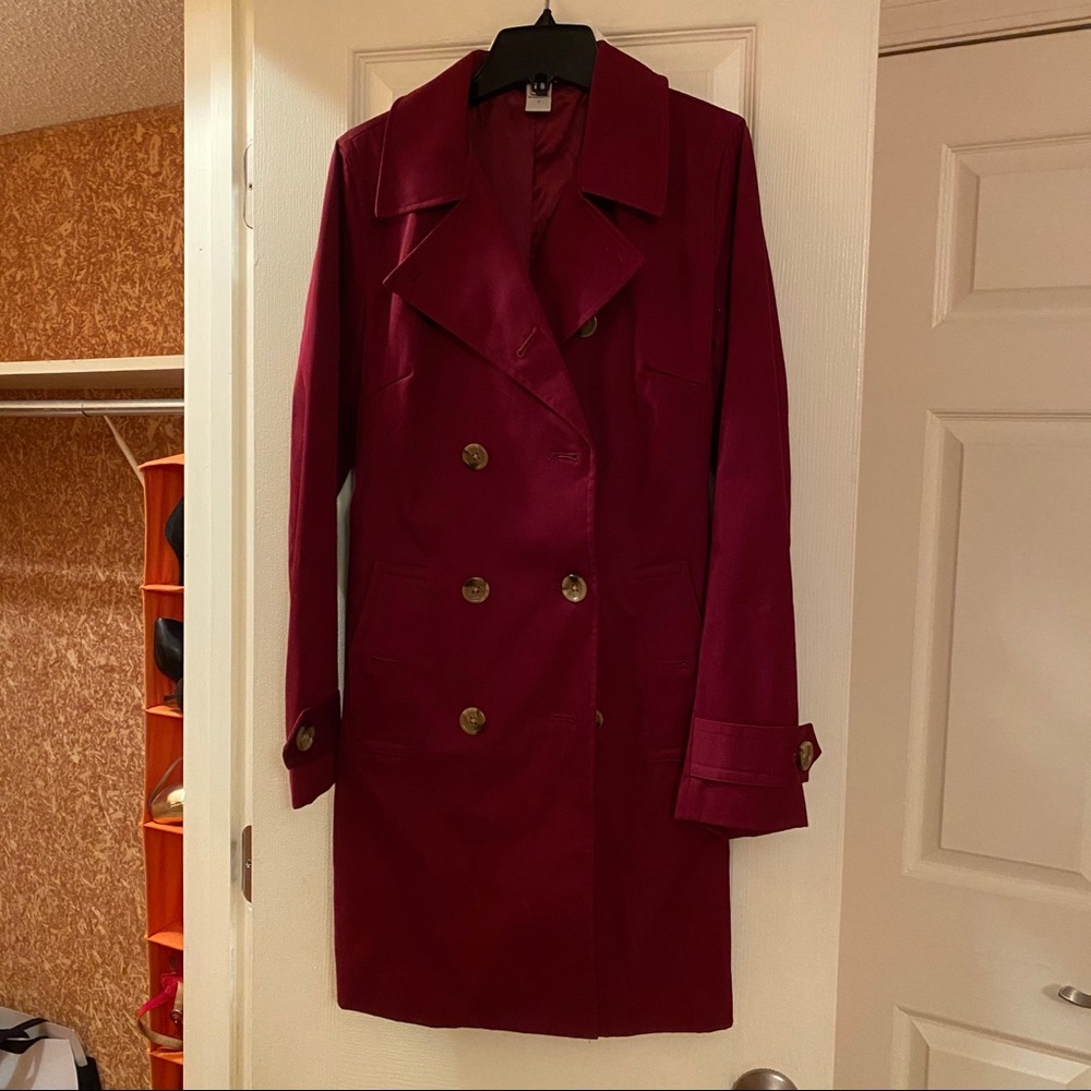 Wine-colored trench coat